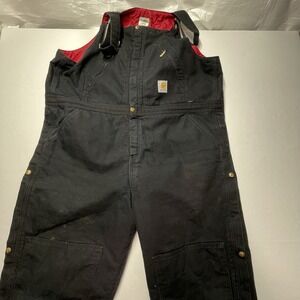 Carhartt R38 Zip To Waist Bib Overalls‎ Size 44x28 Black RN# 14806 Double Knee